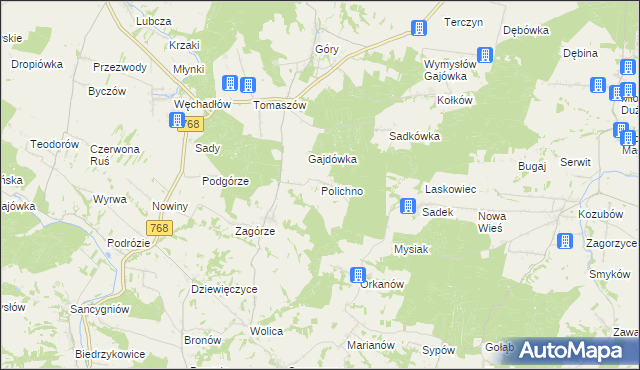 mapa Polichno gmina Michałów, Polichno gmina Michałów na mapie Targeo