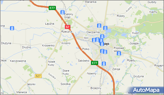 mapa Pólko gmina Pasłęk, Pólko gmina Pasłęk na mapie Targeo