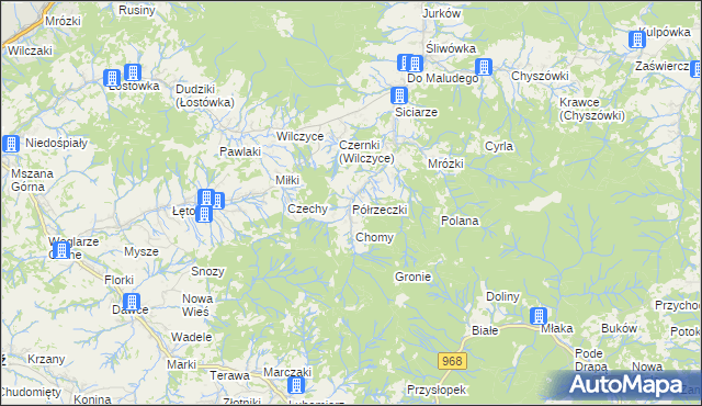 mapa Półrzeczki, Półrzeczki na mapie Targeo