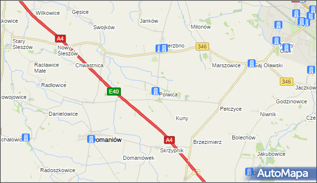 mapa Polwica gmina Domaniów, Polwica gmina Domaniów na mapie Targeo