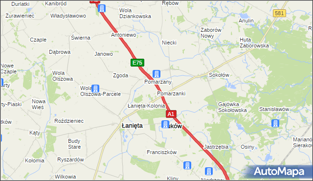 mapa Pomarzanki gmina Gostynin, Pomarzanki gmina Gostynin na mapie Targeo