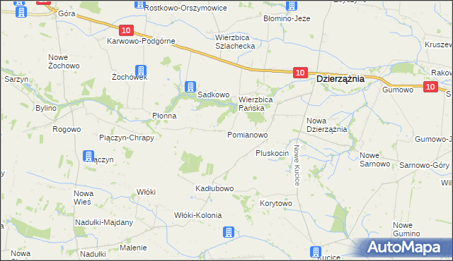 mapa Pomianowo gmina Dzierzążnia, Pomianowo gmina Dzierzążnia na mapie Targeo