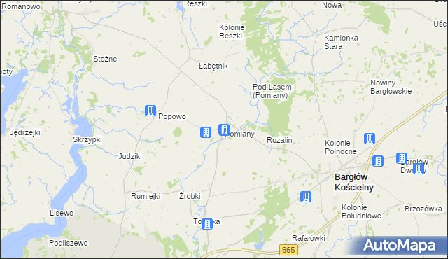 mapa Pomiany gmina Bargłów Kościelny, Pomiany gmina Bargłów Kościelny na mapie Targeo