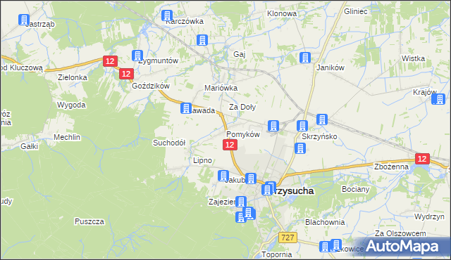 mapa Pomyków gmina Przysucha, Pomyków gmina Przysucha na mapie Targeo