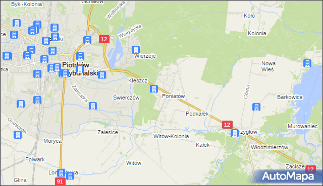 mapa Poniatów gmina Sulejów, Poniatów gmina Sulejów na mapie Targeo