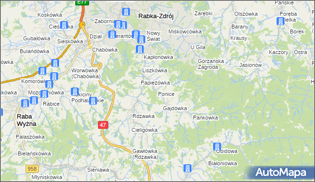 mapa Ponice, Ponice na mapie Targeo
