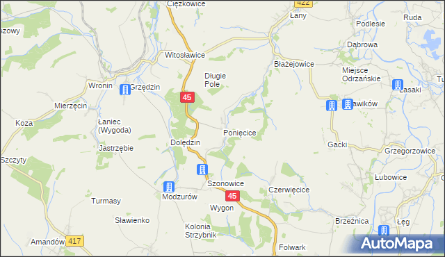 mapa Ponięcice, Ponięcice na mapie Targeo