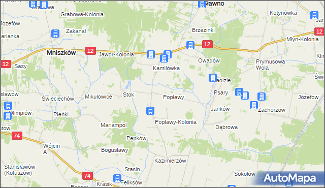 mapa Popławy gmina Sławno, Popławy gmina Sławno na mapie Targeo