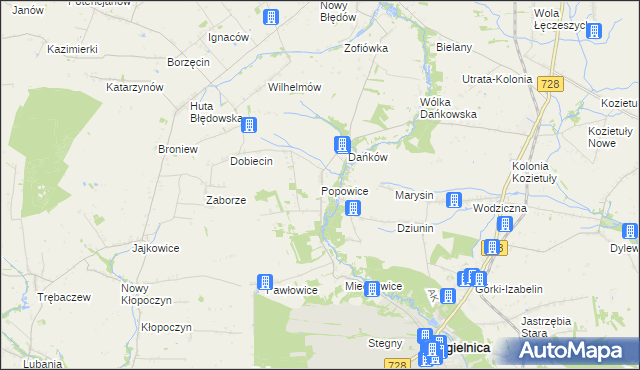 mapa Popowice gmina Mogielnica, Popowice gmina Mogielnica na mapie Targeo