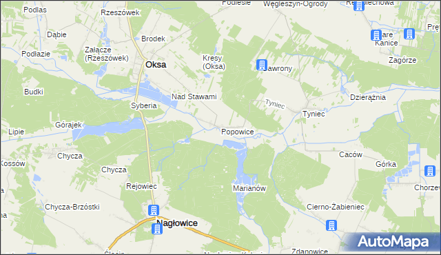 mapa Popowice gmina Oksa, Popowice gmina Oksa na mapie Targeo