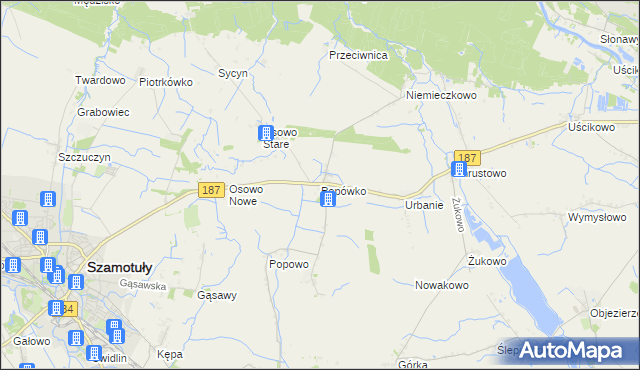 mapa Popówko gmina Oborniki, Popówko gmina Oborniki na mapie Targeo