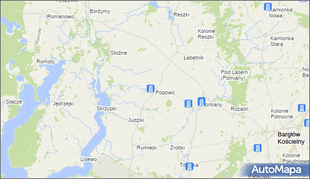 mapa Popowo gmina Bargłów Kościelny, Popowo gmina Bargłów Kościelny na mapie Targeo