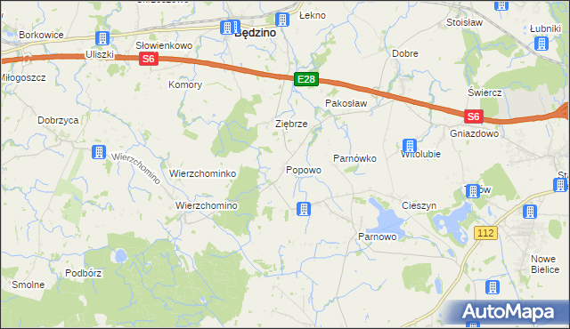 mapa Popowo gmina Będzino, Popowo gmina Będzino na mapie Targeo