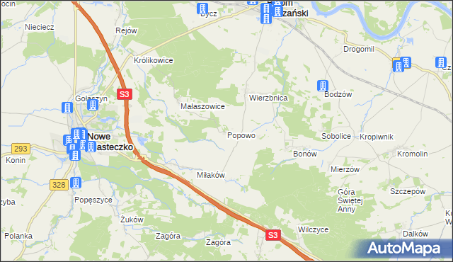 mapa Popowo gmina Bytom Odrzański, Popowo gmina Bytom Odrzański na mapie Targeo