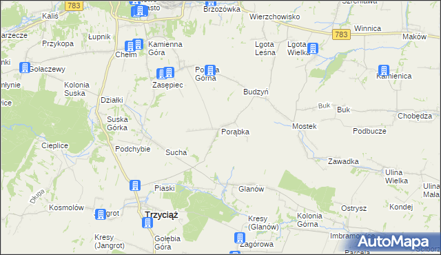 mapa Porąbka gmina Trzyciąż, Porąbka gmina Trzyciąż na mapie Targeo