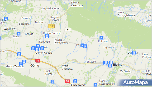 mapa Porąbki gmina Bieliny, Porąbki gmina Bieliny na mapie Targeo