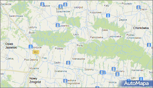 mapa Poraj gmina Chorkówka, Poraj gmina Chorkówka na mapie Targeo