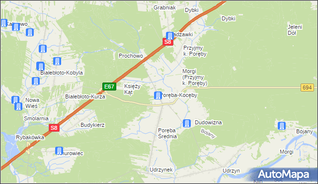 mapa Poręba-Kocęby, Poręba-Kocęby na mapie Targeo