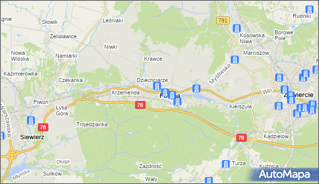 mapa Poręba powiat zawierciański, Poręba powiat zawierciański na mapie Targeo