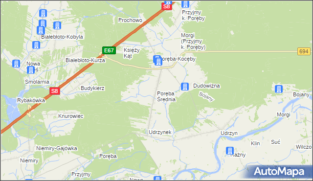 mapa Poręba Średnia, Poręba Średnia na mapie Targeo