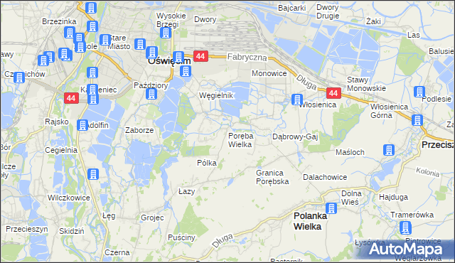 mapa Poręba Wielka gmina Oświęcim, Poręba Wielka gmina Oświęcim na mapie Targeo