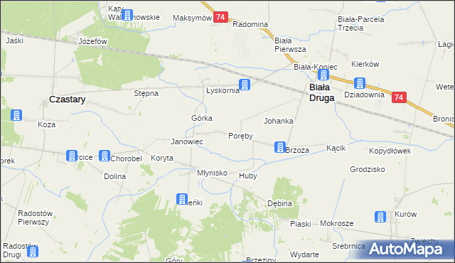 mapa Poręby gmina Biała, Poręby gmina Biała na mapie Targeo