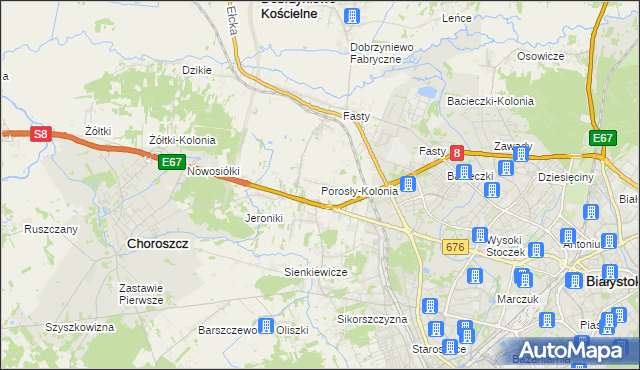 mapa Porosły-Kolonia, Porosły-Kolonia na mapie Targeo