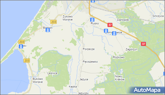 mapa Porzecze gmina Darłowo, Porzecze gmina Darłowo na mapie Targeo