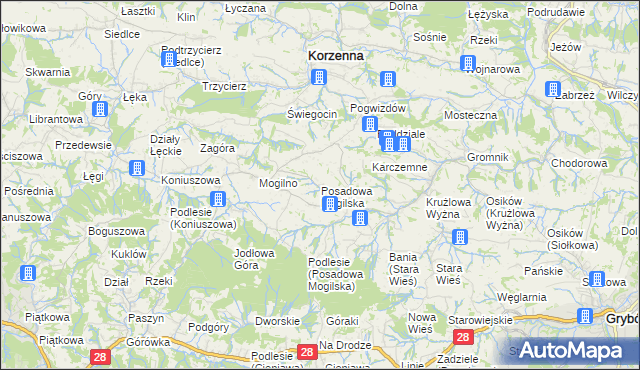 mapa Posadowa Mogilska, Posadowa Mogilska na mapie Targeo