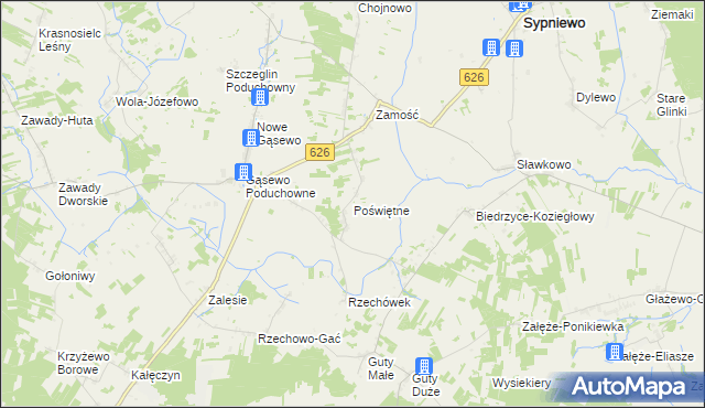 mapa Poświętne gmina Sypniewo, Poświętne gmina Sypniewo na mapie Targeo