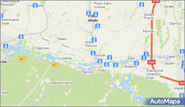 mapa Potoczek gmina Potok Wielki, Potoczek gmina Potok Wielki na mapie Targeo