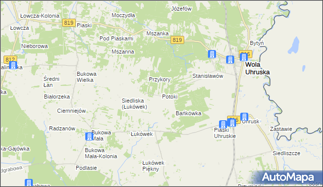 mapa Potoki gmina Wola Uhruska, Potoki gmina Wola Uhruska na mapie Targeo