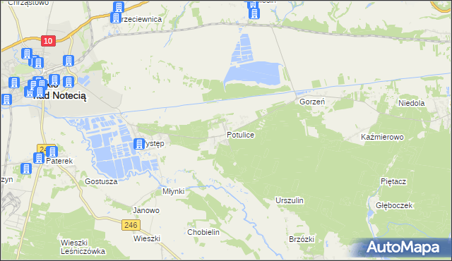 mapa Potulice gmina Nakło nad Notecią, Potulice gmina Nakło nad Notecią na mapie Targeo