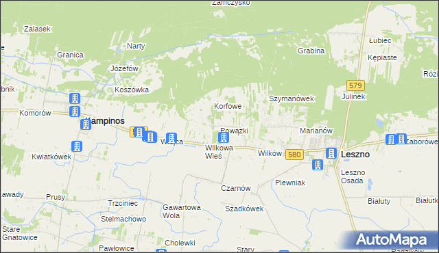 mapa Powązki gmina Leszno, Powązki gmina Leszno na mapie Targeo