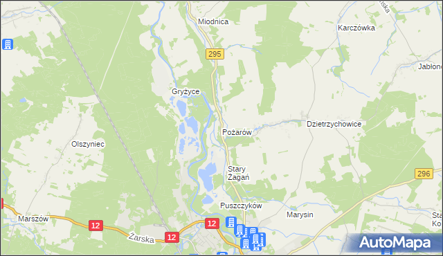 mapa Pożarów gmina Żagań, Pożarów gmina Żagań na mapie Targeo