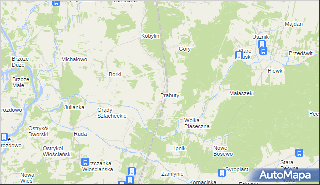 mapa Prabuty gmina Długosiodło, Prabuty gmina Długosiodło na mapie Targeo