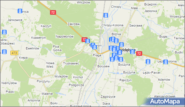 mapa Praga gmina Poddębice, Praga gmina Poddębice na mapie Targeo