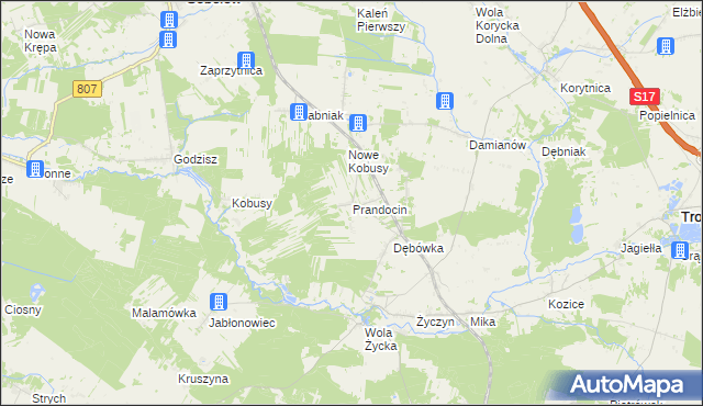 mapa Prandocin gmina Trojanów, Prandocin gmina Trojanów na mapie Targeo