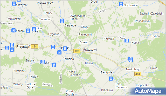 mapa Praszczyki, Praszczyki na mapie Targeo