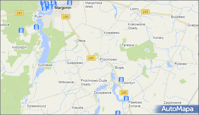 mapa Próchnowo gmina Margonin, Próchnowo gmina Margonin na mapie Targeo