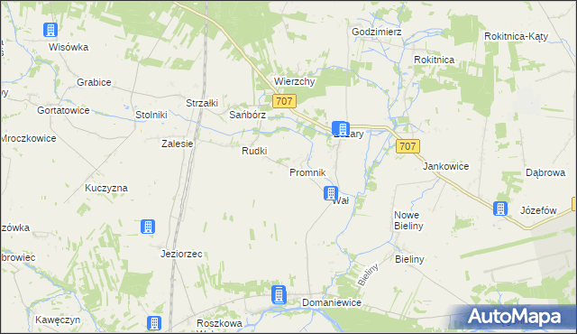 mapa Promnik gmina Nowe Miasto nad Pilicą, Promnik gmina Nowe Miasto nad Pilicą na mapie Targeo