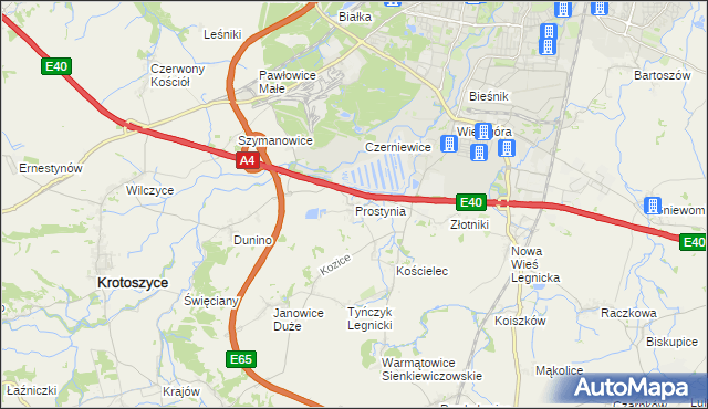 mapa Prostynia gmina Krotoszyce, Prostynia gmina Krotoszyce na mapie Targeo