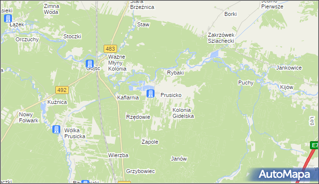 mapa Prusicko, Prusicko na mapie Targeo