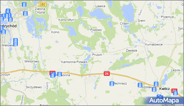 mapa Prusim gmina Kwilcz, Prusim gmina Kwilcz na mapie Targeo
