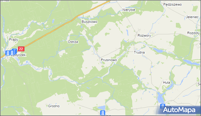 mapa Prusinowo gmina Debrzno, Prusinowo gmina Debrzno na mapie Targeo