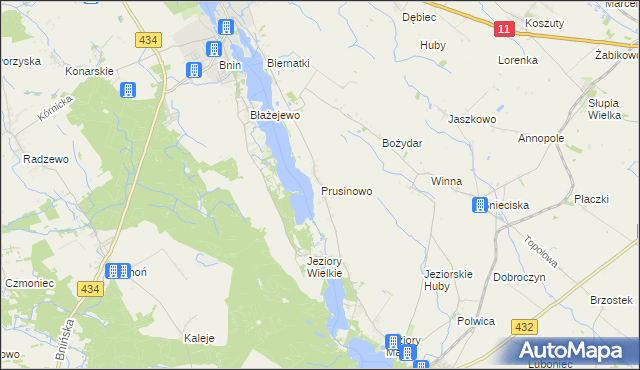 mapa Prusinowo gmina Kórnik, Prusinowo gmina Kórnik na mapie Targeo