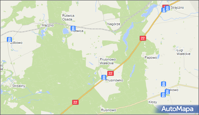 mapa Prusinowo Wałeckie, Prusinowo Wałeckie na mapie Targeo