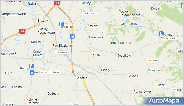 mapa Prusy gmina Ożarów, Prusy gmina Ożarów na mapie Targeo