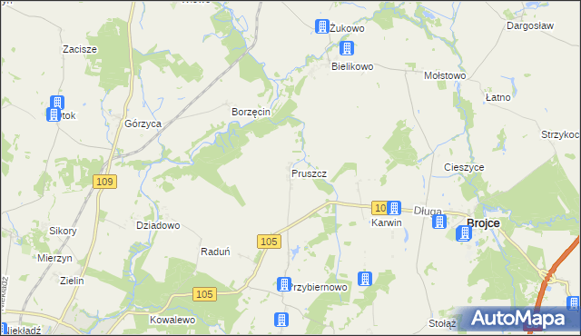 mapa Pruszcz gmina Brojce, Pruszcz gmina Brojce na mapie Targeo