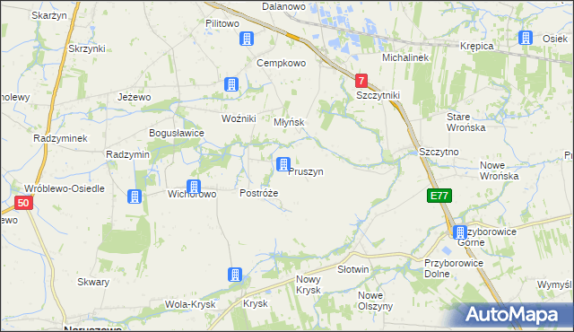 mapa Pruszyn gmina Płońsk, Pruszyn gmina Płońsk na mapie Targeo